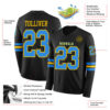 Custom Black Powder Blue-Yellow Long Sleeve Authentic Football Jersey
