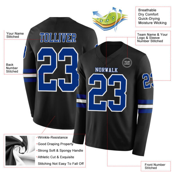 Custom Black Royal-White Long Sleeve Authentic Football Jersey