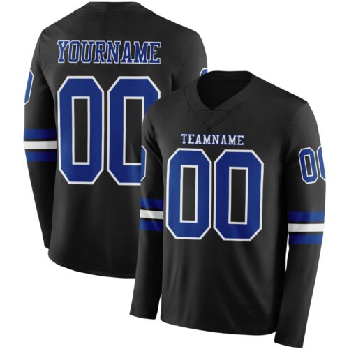Custom Black Royal-White Long Sleeve Authentic Football Jersey