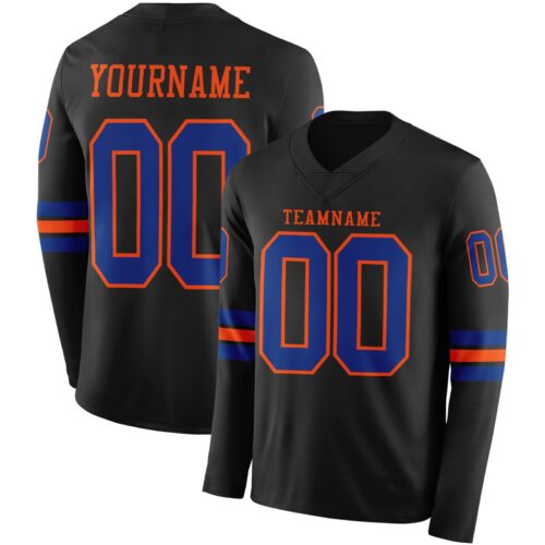 LongSleeve0426 Custom Black Royal-Orange Long Sleeve Authentic Football Jersey