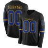 Custom Black Royal-Old Gold Long Sleeve Authentic Football Jersey