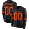 Custom Black Orange Long Sleeve Authentic Football Jersey