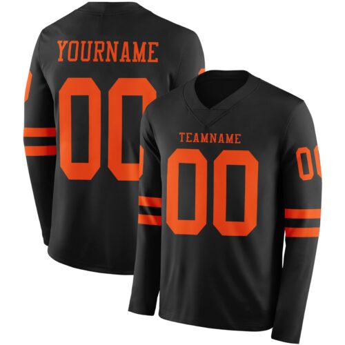 Custom Black Orange Long Sleeve Authentic Football Jersey