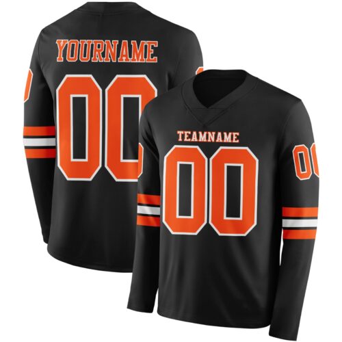 LongSleeve0432 Custom Black Orange-White Long Sleeve Authentic Football Jersey