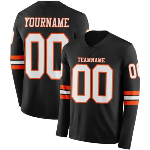 LongSleeve0433 Custom Black White-Orange Long Sleeve Authentic Football Jersey