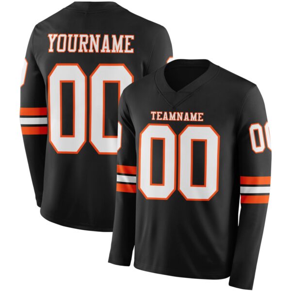Custom Black White-Orange Long Sleeve Authentic Football Jersey