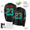 Custom Black Aqua-Orange Long Sleeve Authentic Football Jersey