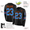 Custom Black Powder Blue-Orange Long Sleeve Authentic Football Jersey