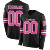 Custom Black Pink-White Long Sleeve Authentic Football Jersey
