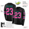Custom Black Pink-Teal Long Sleeve Authentic Football Jersey