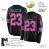 Custom Black Pink-Sky Blue Long Sleeve Authentic Football Jersey