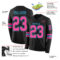Custom Black Pink-Sky Blue Long Sleeve Authentic Football Jersey