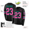 Custom Black Pink-Aqua Long Sleeve Authentic Football Jersey