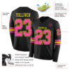 Custom Black Pink-Light Yellow Long Sleeve Authentic Football Jersey