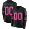 Custom Black Pink-Kelly Green Long Sleeve Authentic Football Jersey