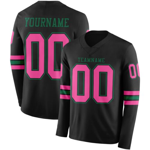 LongSleeve0442 Custom Black Pink-Kelly Green Long Sleeve Authentic Football Jersey