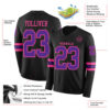 Custom Black Purple-Pink Long Sleeve Authentic Football Jersey
