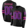 Custom Black Purple-Pink Long Sleeve Authentic Football Jersey
