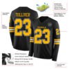 Custom Black Gold-White Long Sleeve Authentic Football Jersey