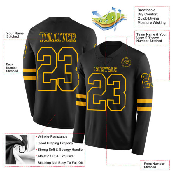 Custom Black Gold Long Sleeve Authentic Football Jersey