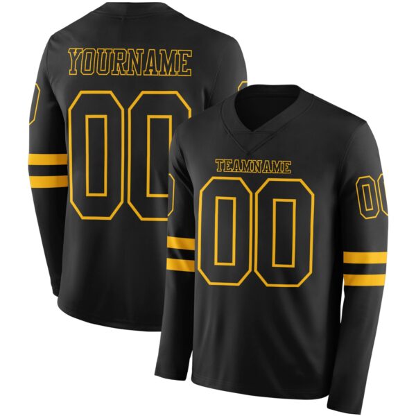 Custom Black Gold Long Sleeve Authentic Football Jersey