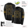 Custom Black Old Gold Long Sleeve Authentic Football Jersey