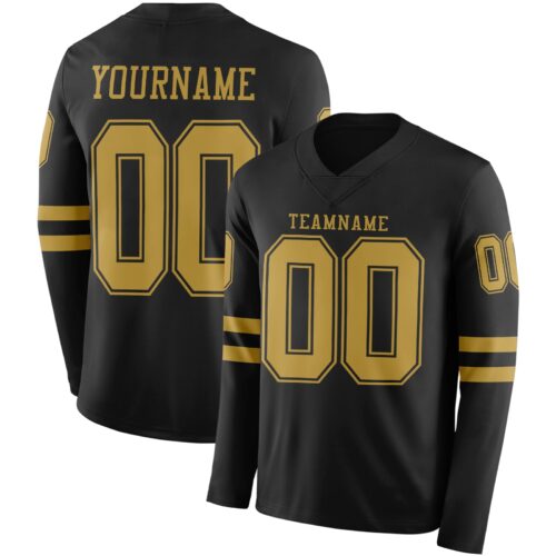 LongSleeve0449 Custom Black Old Gold Long Sleeve Authentic Football Jersey