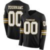 Custom Black White-Old Gold Long Sleeve Authentic Football Jersey