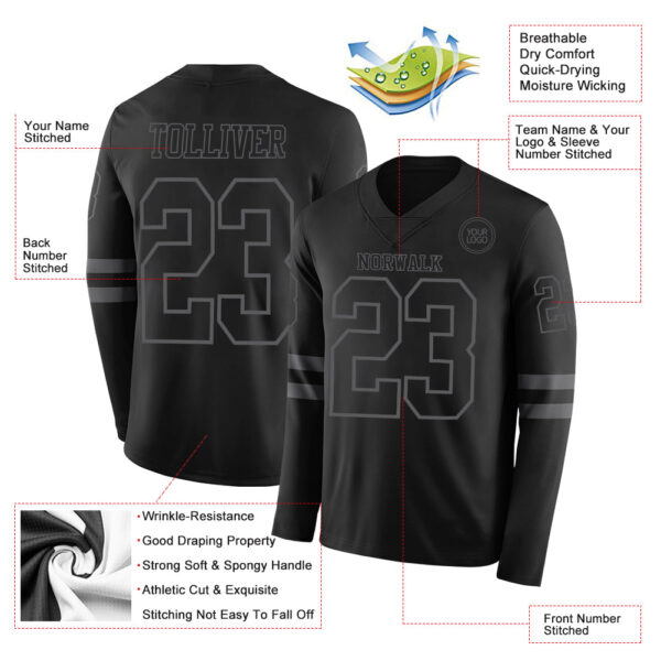 Custom Black Steel Gray Long Sleeve Authentic Football Jersey