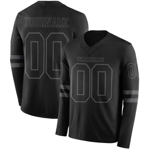 Custom Black Steel Gray Long Sleeve Authentic Football Jersey