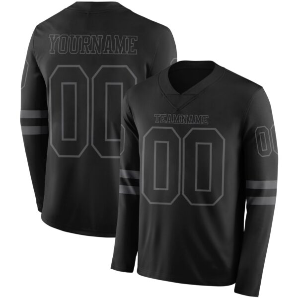 Custom Black Steel Gray Long Sleeve Authentic Football Jersey