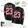 Custom Black Medium Pink-Steel Gray Long Sleeve Authentic Football Jersey
