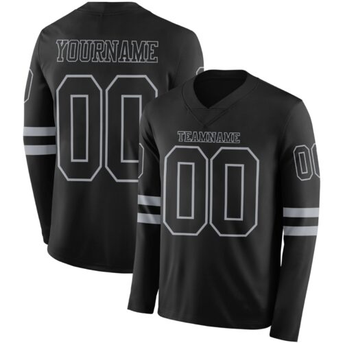LongSleeve0454 Custom Black Gray Long Sleeve Authentic Football Jersey