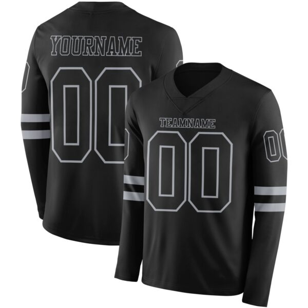 Custom Black Gray Long Sleeve Authentic Football Jersey