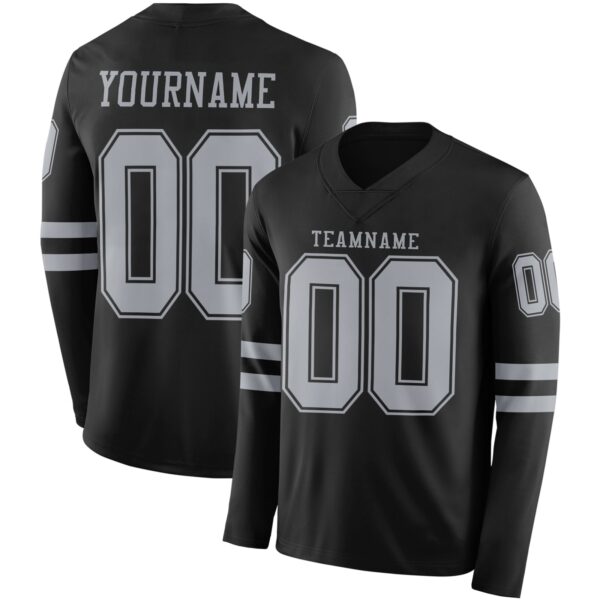 Custom Black Gray Long Sleeve Authentic Football Jersey