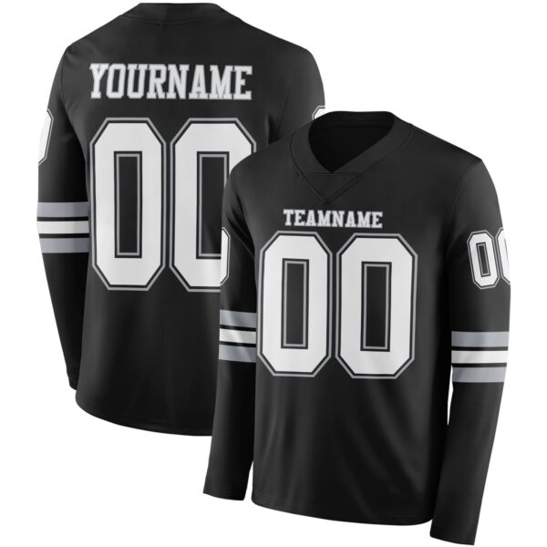 Custom Black White-Gray Long Sleeve Authentic Football Jersey