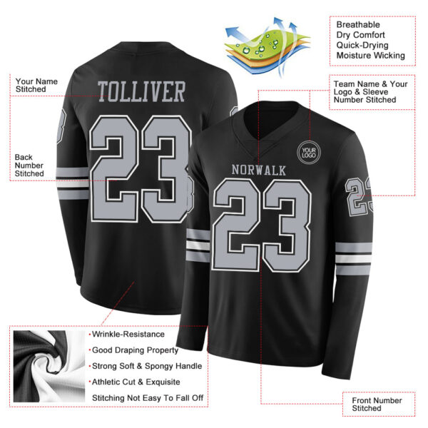 Custom Black Gray Long Sleeve Authentic Football Jersey