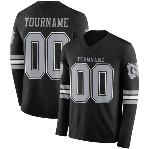 Custom Black Gray Long Sleeve Authentic Football Jersey