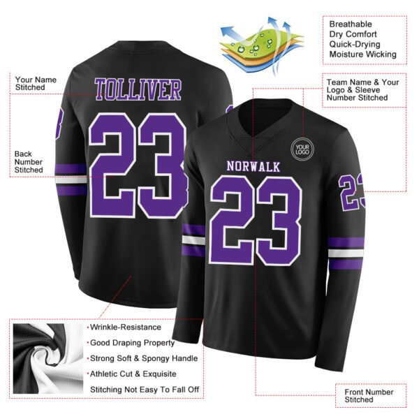 Custom Black Purple-White Long Sleeve Authentic Football Jersey