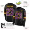 Custom Black Purple-Gold Long Sleeve Authentic Football Jersey