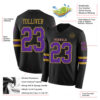 Custom Black Purple-Old Gold Long Sleeve Authentic Football Jersey