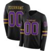 Custom Black Purple-Old Gold Long Sleeve Authentic Football Jersey