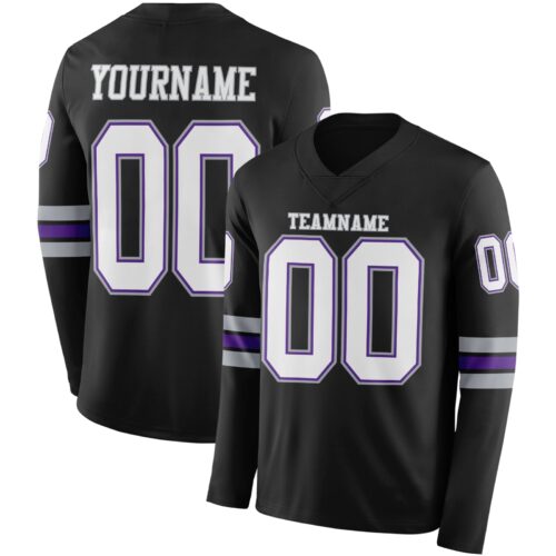 LongSleeve0463 Custom Black White Purple-Gray Long Sleeve Authentic Football Jersey