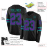Custom Black Purple-Teal Long Sleeve Authentic Football Jersey