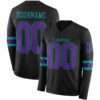 Custom Black Purple-Teal Long Sleeve Authentic Football Jersey
