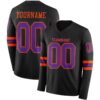 Custom Black Purple-Orange Long Sleeve Authentic Football Jersey