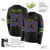 Custom Black Purple-Neon Green Long Sleeve Authentic Football Jersey