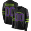 Custom Black Purple-Neon Green Long Sleeve Authentic Football Jersey