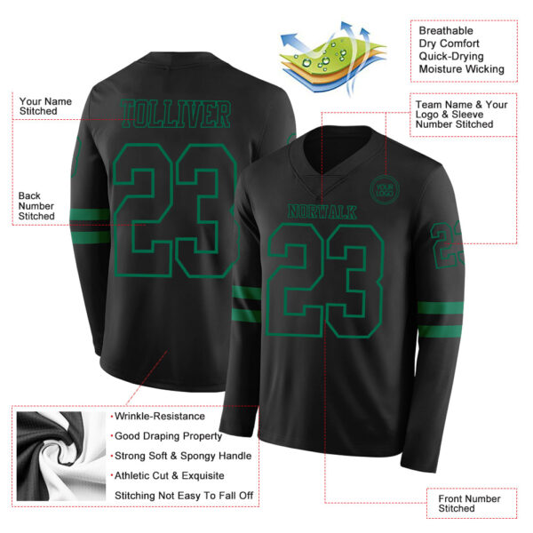 Custom Black Kelly Green Long Sleeve Authentic Football Jersey