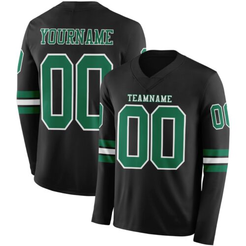 Custom Black Kelly Green-White Long Sleeve Authentic Football Jersey